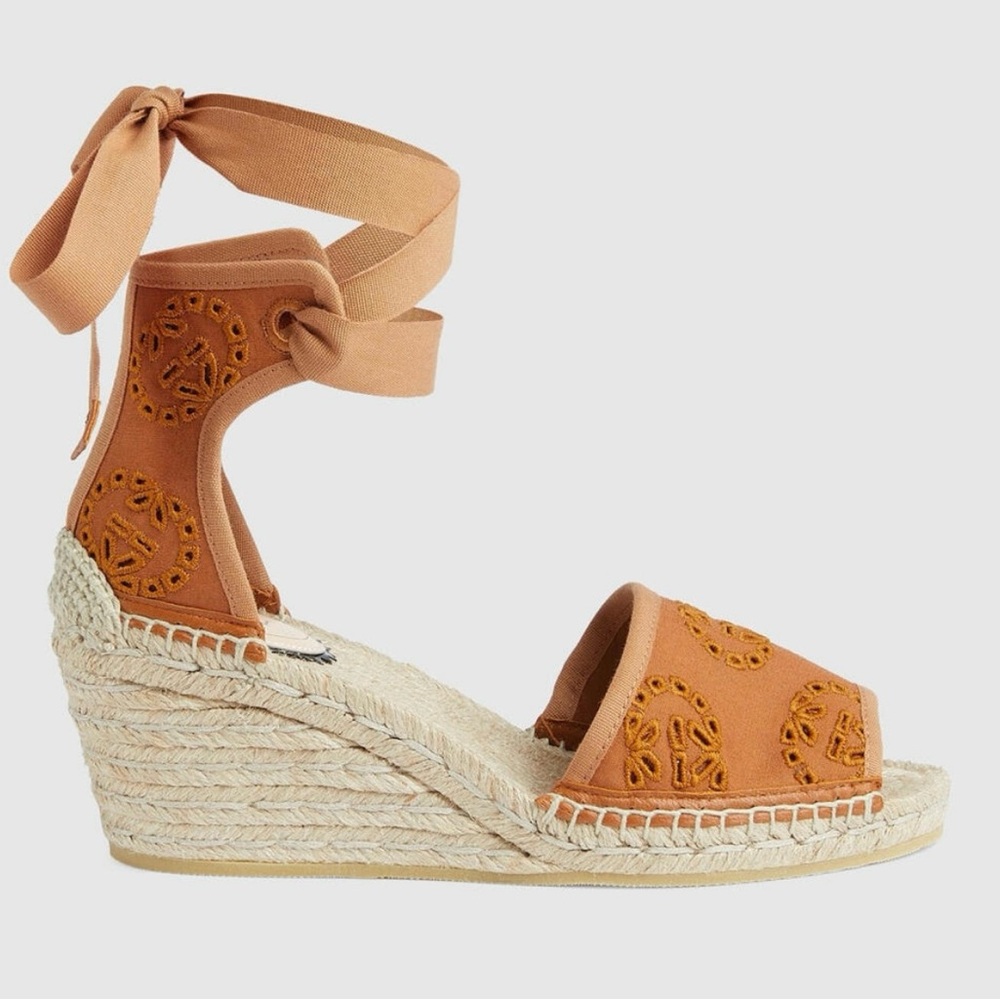 Gucci Orange Espadrille Wedge Sandals